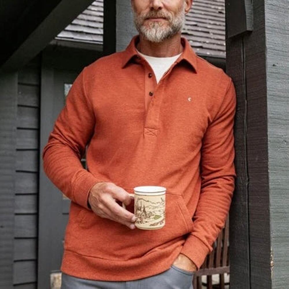 Criquet Collared Fleece Heather Burnt Orange Sweatshirt Small NEW Button Placket